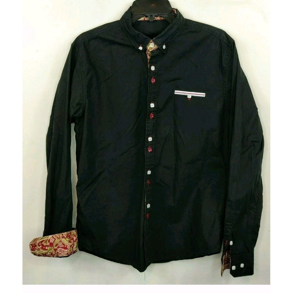 COOFANDY Shirt Mens Large Long Sleeve Double Button Up Black Red Paisley NWT